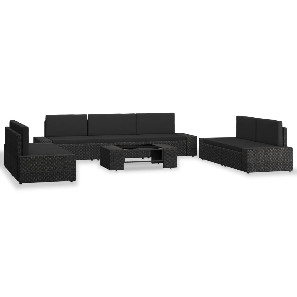 Set mobilier de grădină, 8 piese, negru, poliratan GartenMobel Dekor