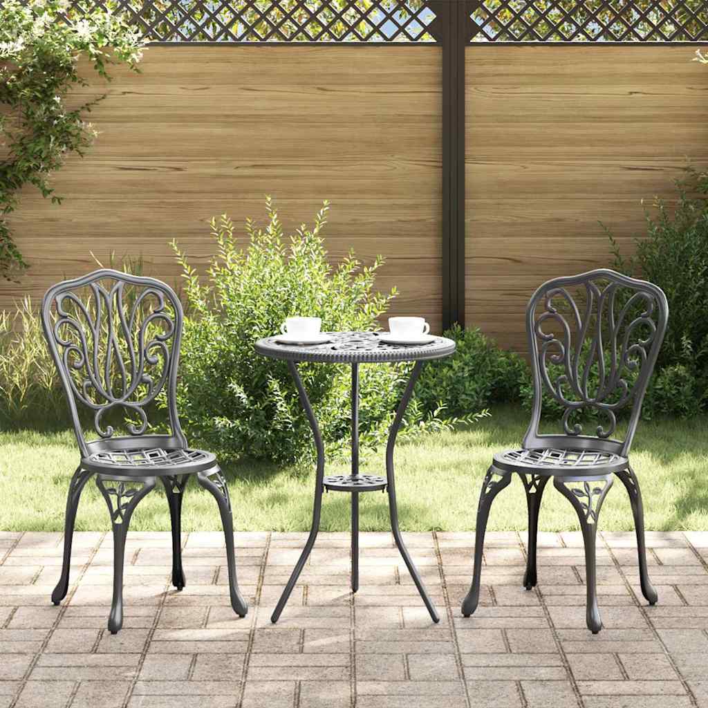 Set Bistro de Grădină 3 pcs Negru Aluminiu GartenMobel Dekor