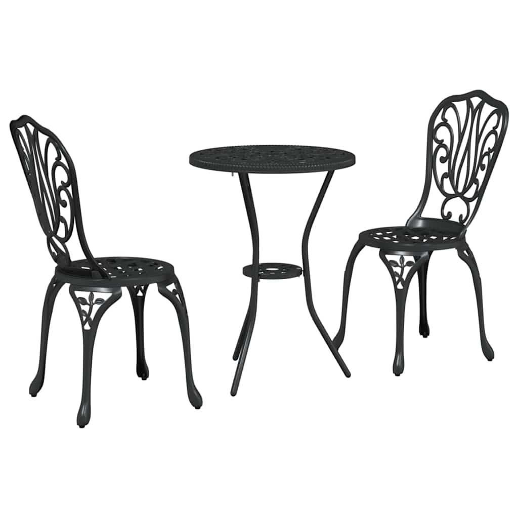 Set Bistro de Grădină 3 pcs Negru Aluminiu GartenMobel Dekor