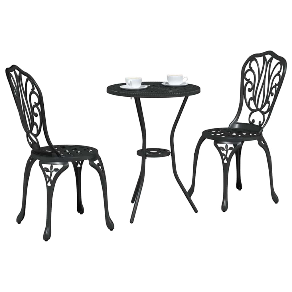 Set Bistro de Grădină 3 pcs Negru Aluminiu GartenMobel Dekor