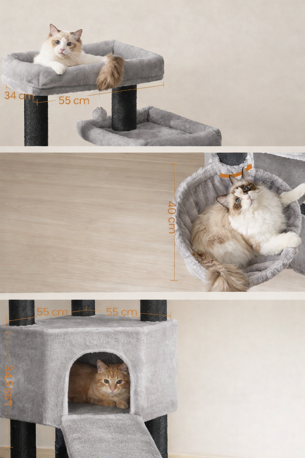 FEANDREA Ansamblu de joaca pentru pisici XXL, 5 niveluri, stalpi sisal, pentru pisici de talie mare, 55x55x187 cm, gri Household NewTrend