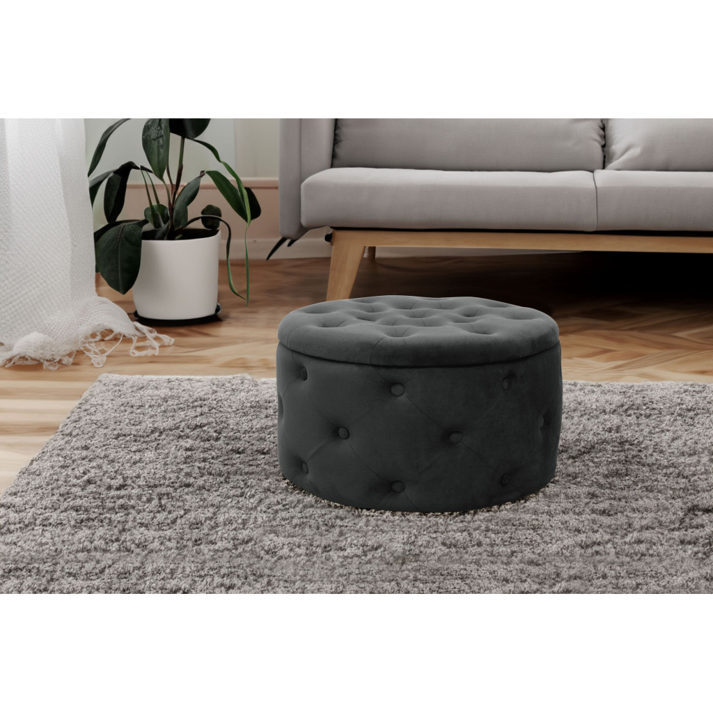 Taburet Alia cu spatiu depozitare, tapitat cu velur, 55x30 cm, negru Household NewTrend