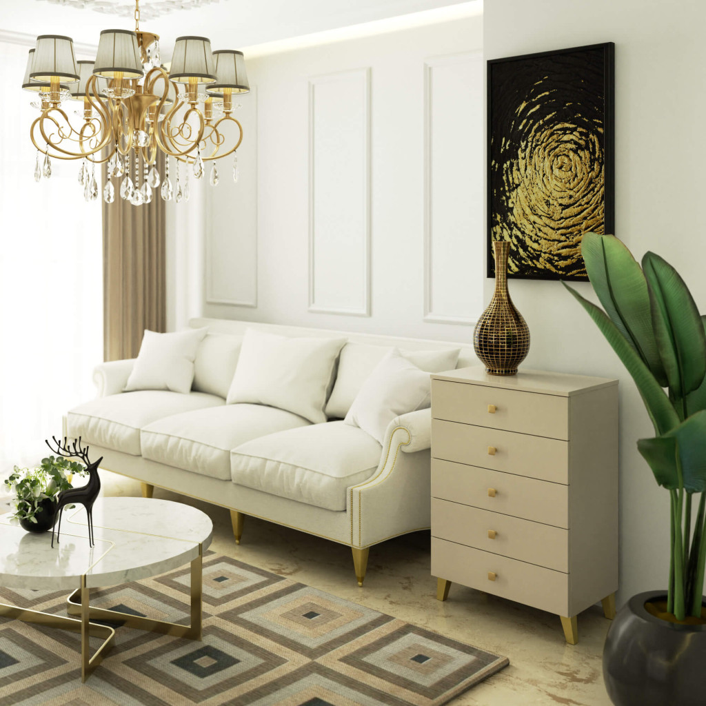 Comoda MOBI K-05, 5 sertare, 60x37x89 cm, casmir cu detalii aurii Household NewTrend