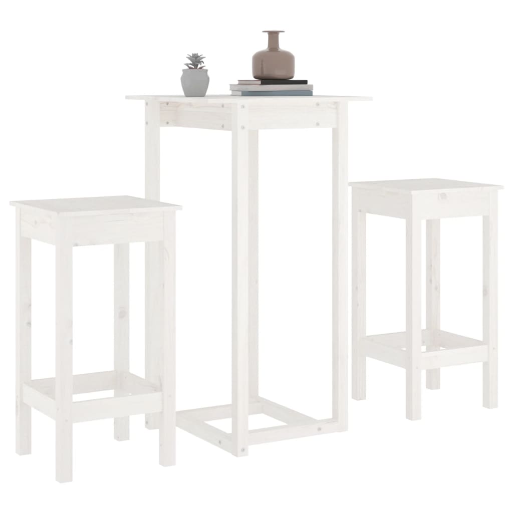 Set mobilier de bar, 3 piese, alb, lemn masiv de pin GartenMobel Dekor