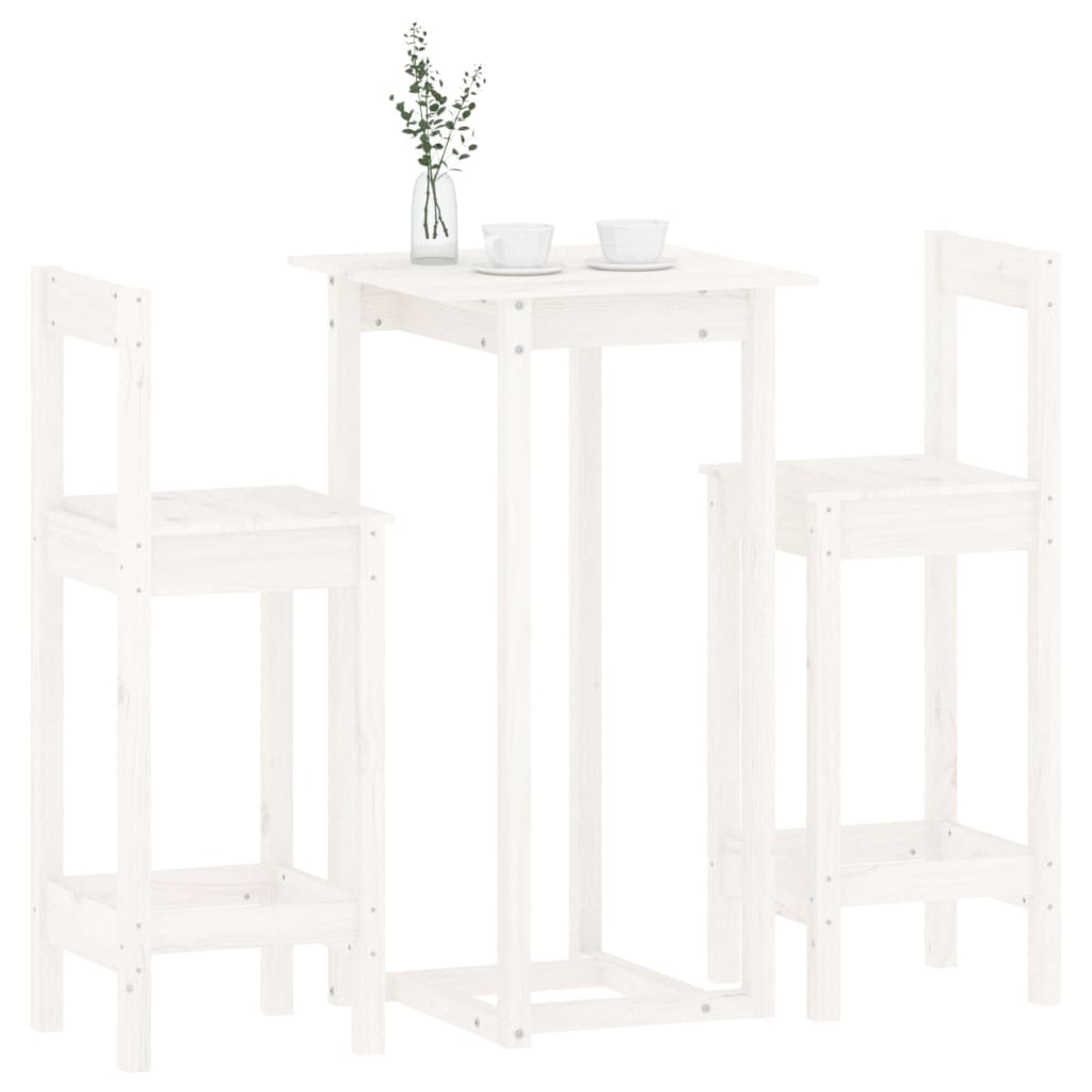 Set mobilier de bar, 3 piese, alb, lemn masiv de pin GartenMobel Dekor