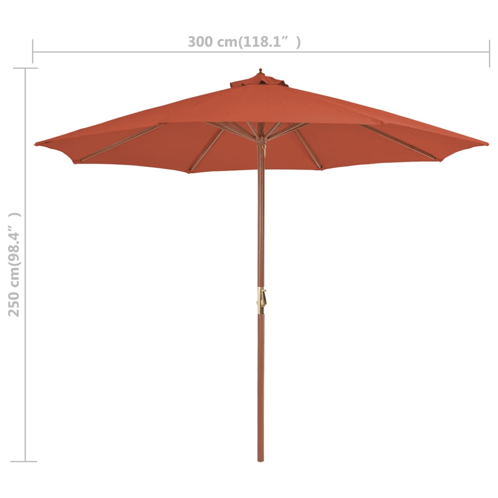 Umbrelă de exterior cu stâlp din lemn, 300 cm, teracotă GartenMobel Dekor