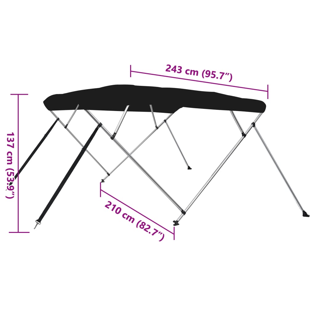 Parasolar barcă Bimini cu 4 arcuri, negru, 243x210x137 cm GartenMobel Dekor