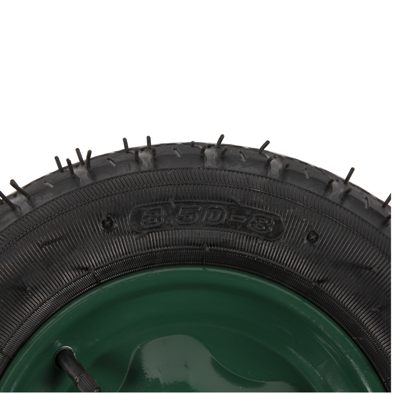 Roată pentru roabă Micul Fermier 3.50-8, ax 14 mm, jantă verde