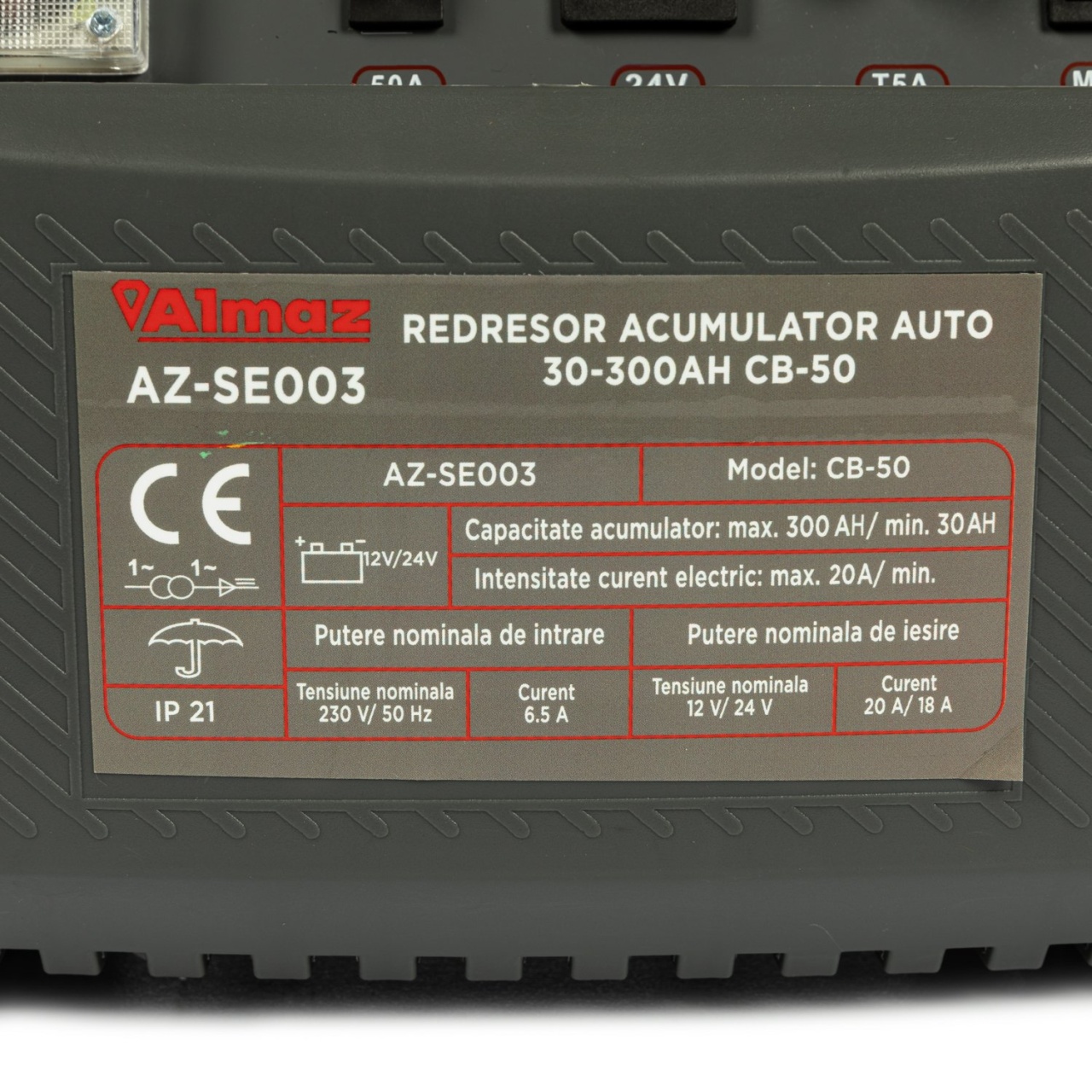 Redresor acumulator auto Almaz CB-50 12/24V, 30–300Ah, cu ampermetru