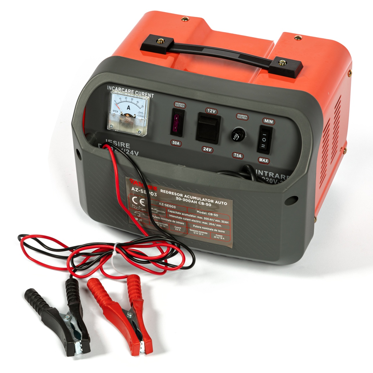 Redresor acumulator auto Almaz CB-50 12/24V, 30–300Ah, cu ampermetru