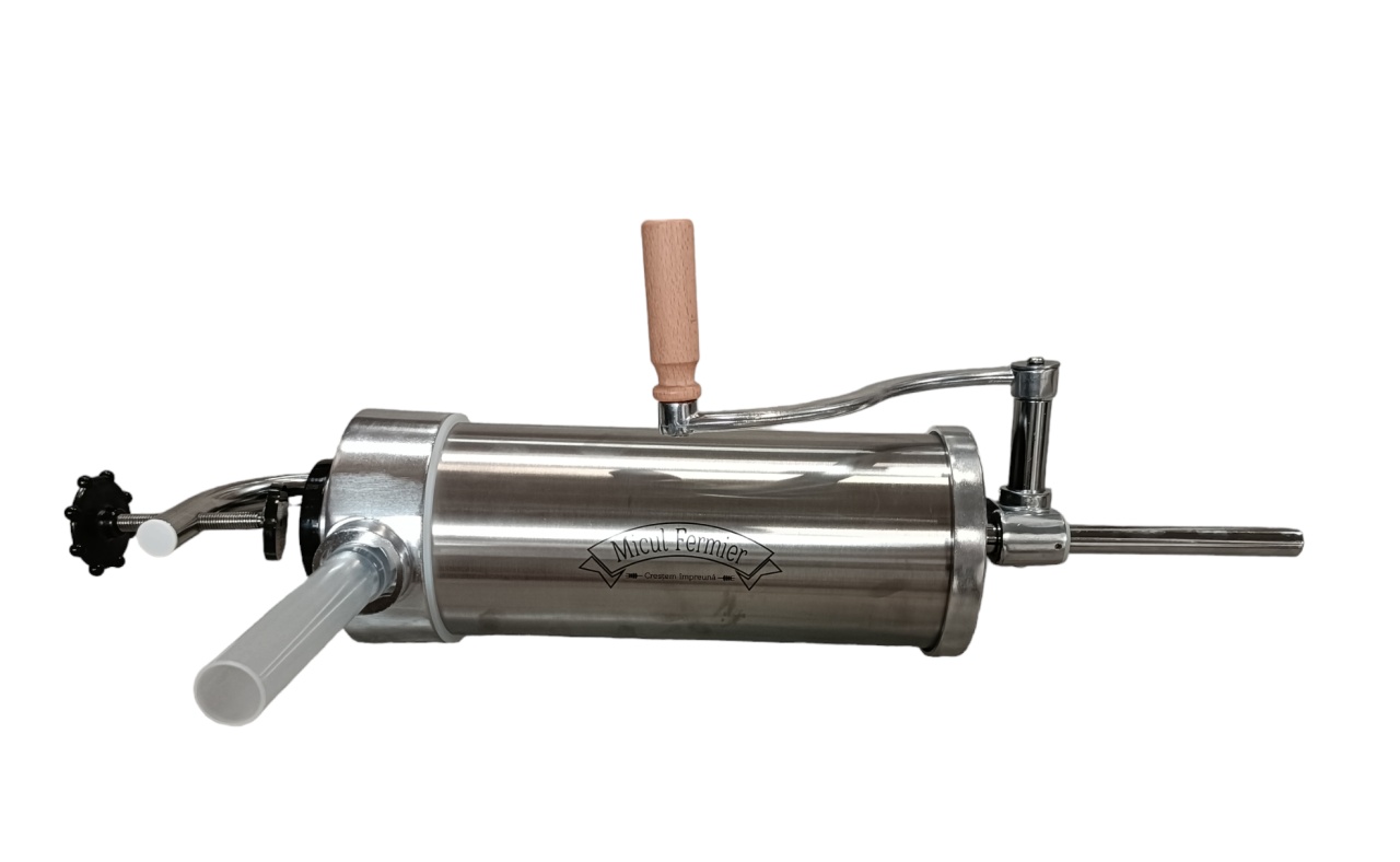 Mașină de umplut cârnați verticală 3 kg din inox, cu 5 pâlnii – Micul Fermier