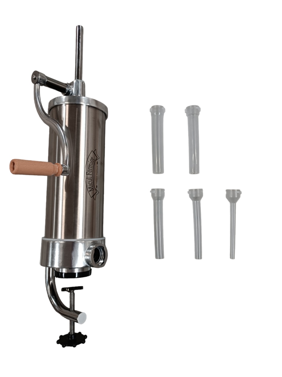 Mașină de umplut cârnați verticală 3 kg din inox, cu 5 pâlnii – Micul Fermier