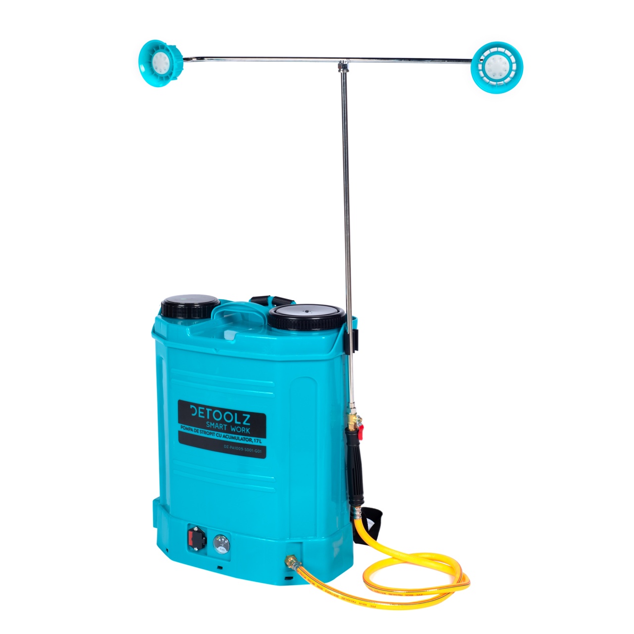 Pompa de stropit cu acumulator Detoolz 17L, 12V/12Ah, 5.5 bar, lance inox