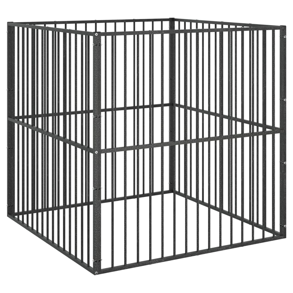 Țarc pentru câini cu 4 panouri, negru, oțel galvanizat GartenMobel Dekor