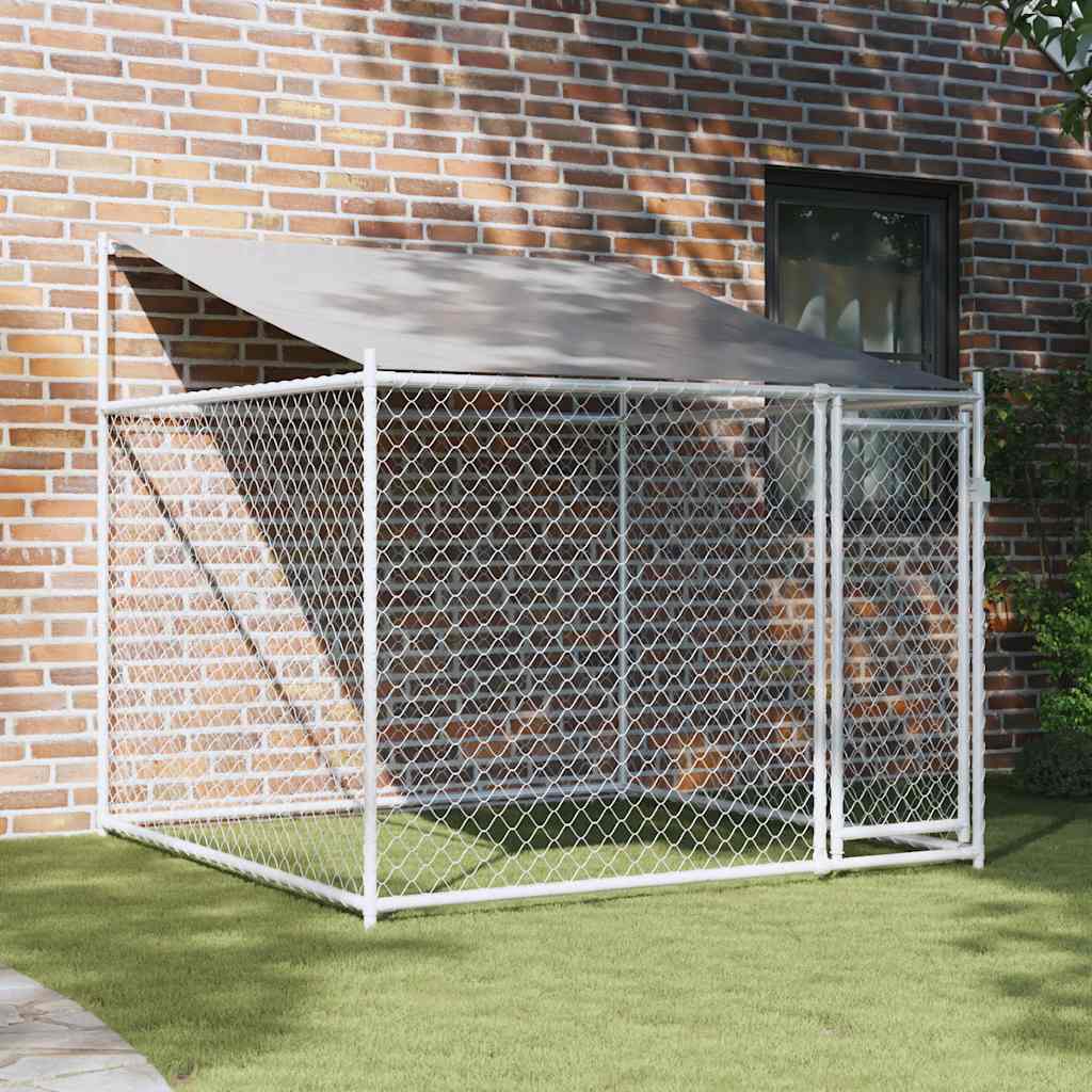 Cușcă de câini cu acoperiș și ușă gri, 2x2x2 m, oțel galvanizat GartenMobel Dekor