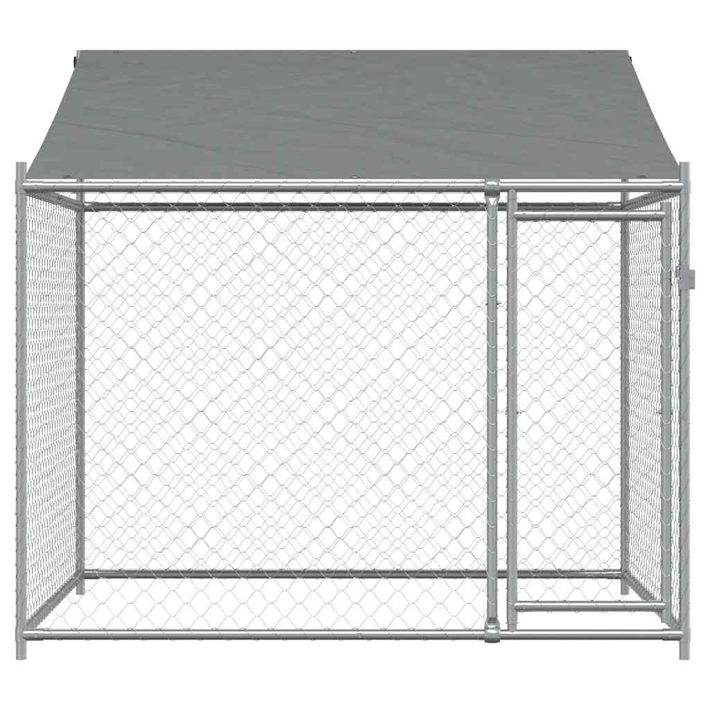 Cușcă de câini cu acoperiș și ușă gri, 2x2x2 m, oțel galvanizat GartenMobel Dekor