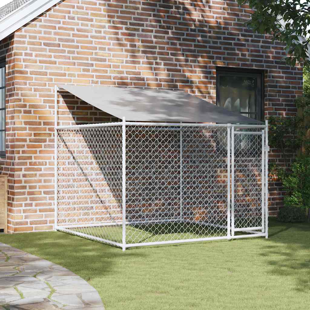 Cușcă de câini cu acoperiș și ușă gri, 2x2x2 m, oțel galvanizat GartenMobel Dekor