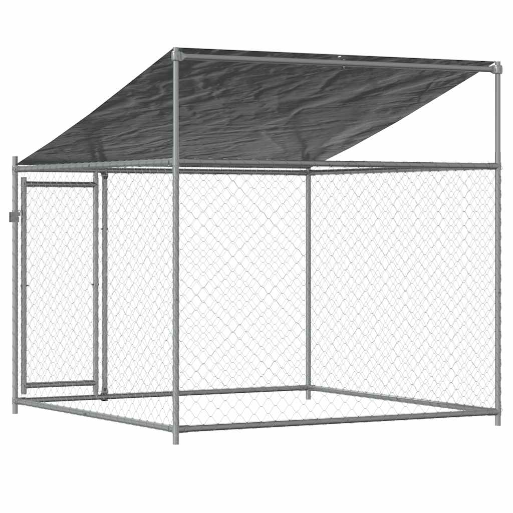 Cușcă de câini cu acoperiș și ușă gri, 2x2x2 m, oțel galvanizat GartenMobel Dekor