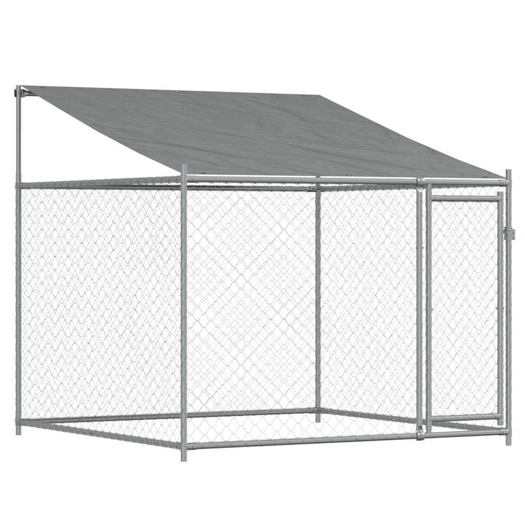 Cușcă de câini cu acoperiș și ușă gri, 2x2x2 m, oțel galvanizat GartenMobel Dekor