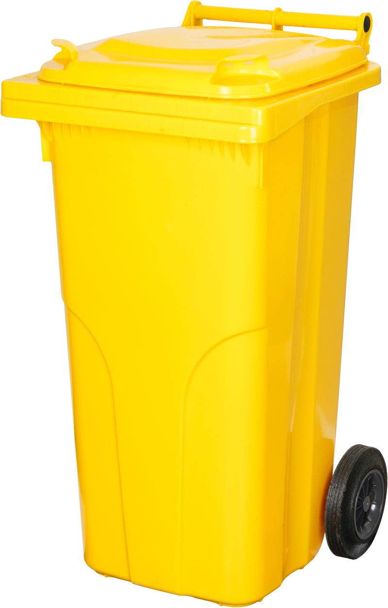 Pubelă Europlast 120 L din HDPE, galbenă, cu roți pentru colectare selectivă