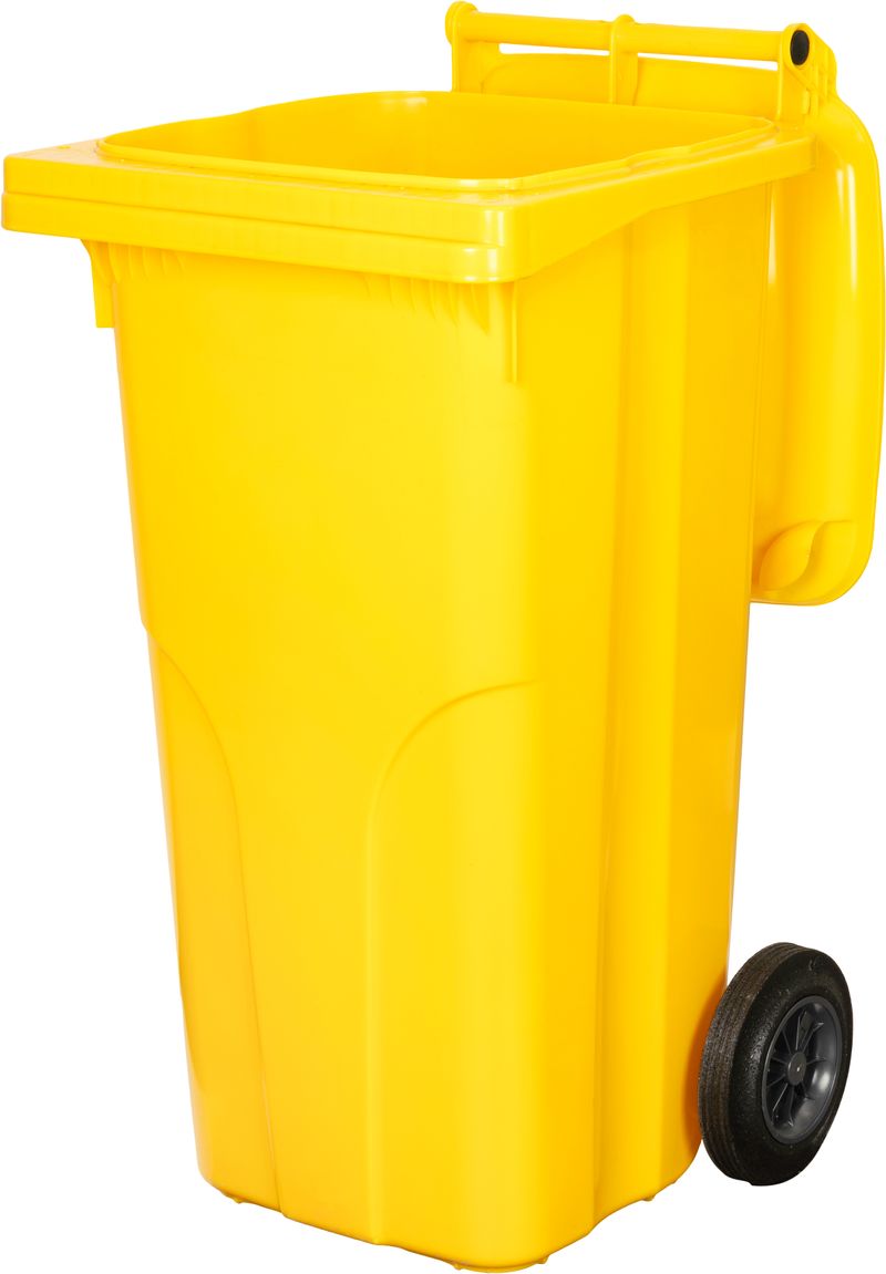 Pubelă Europlast 120 L din HDPE, galbenă, cu roți pentru colectare selectivă