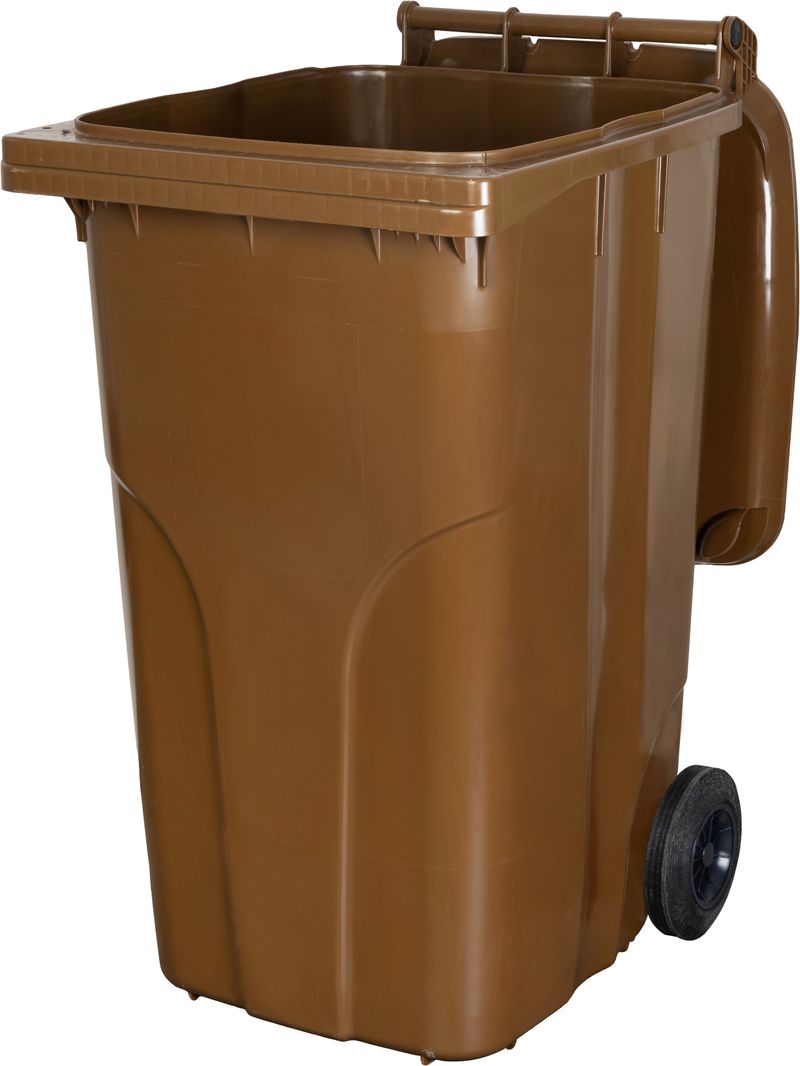 Pubelă Europlast 240 L din HDPE, maro, cu roți pentru deșeuri