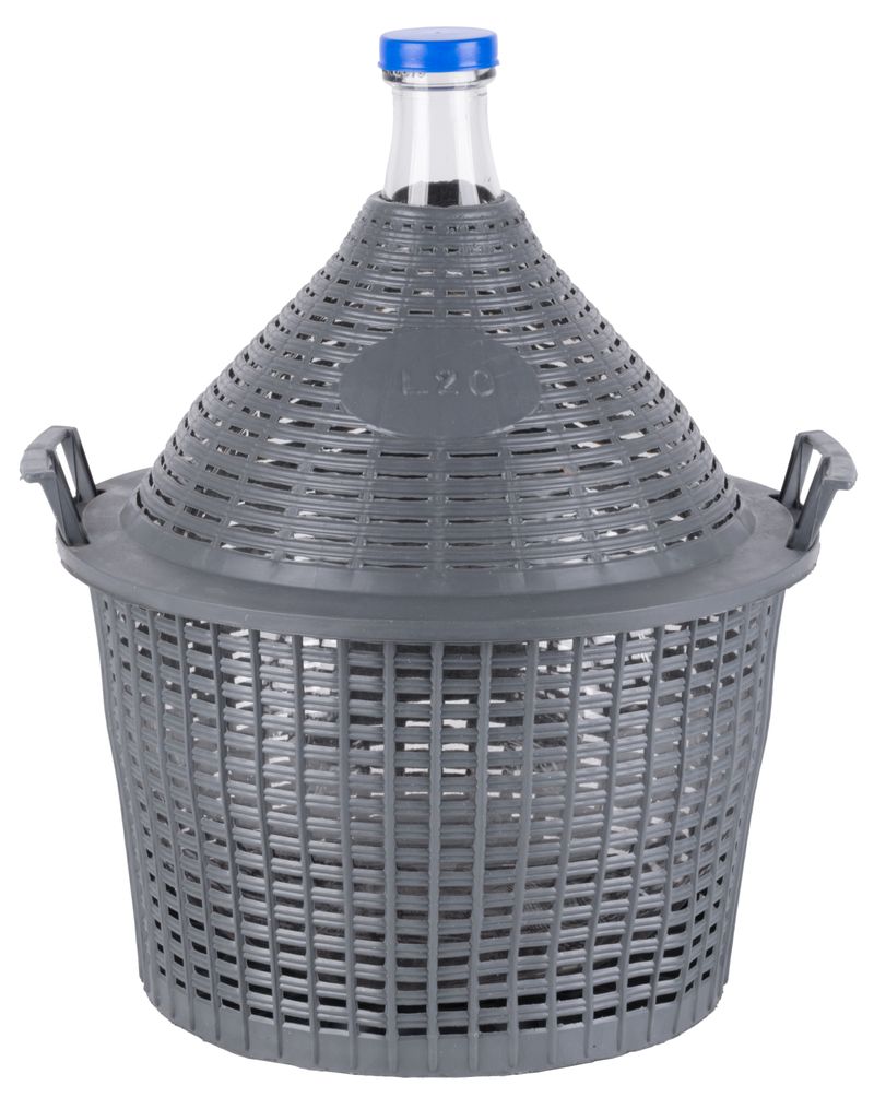 Damigeana din sticla 20 L pentru vin si tuica, cu cos plastic si manere