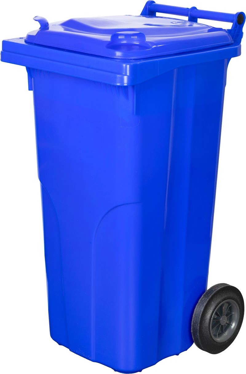 Pubelă Europlast 120 L din HDPE, albastră, cu roți, pentru deșeuri