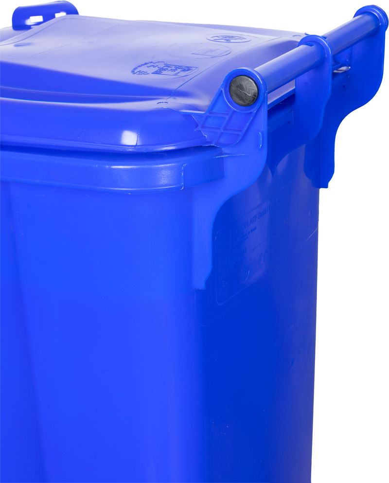 Pubelă Europlast 120 L din HDPE, albastră, cu roți, pentru deșeuri