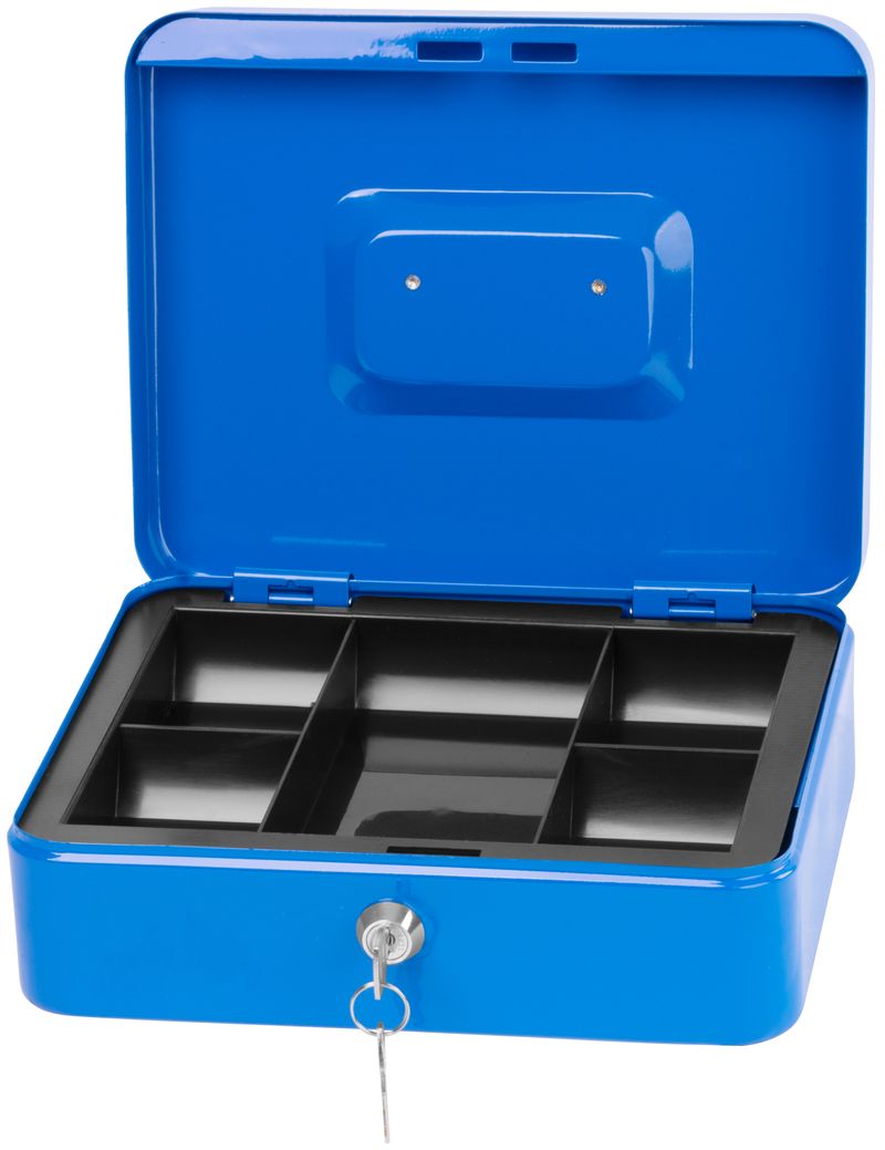 Casetă metalică pentru bani CashBox 25x20x9 cm, cu cheie și compartimente