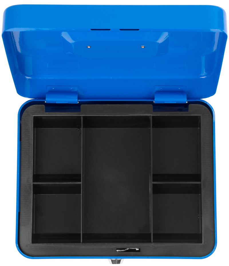 Casetă metalică pentru bani CashBox 25x20x9 cm, cu cheie și compartimente