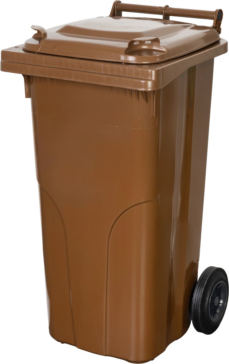Pubelă Europlast 120 L din HDPE, maro 8014, cu roți și capac