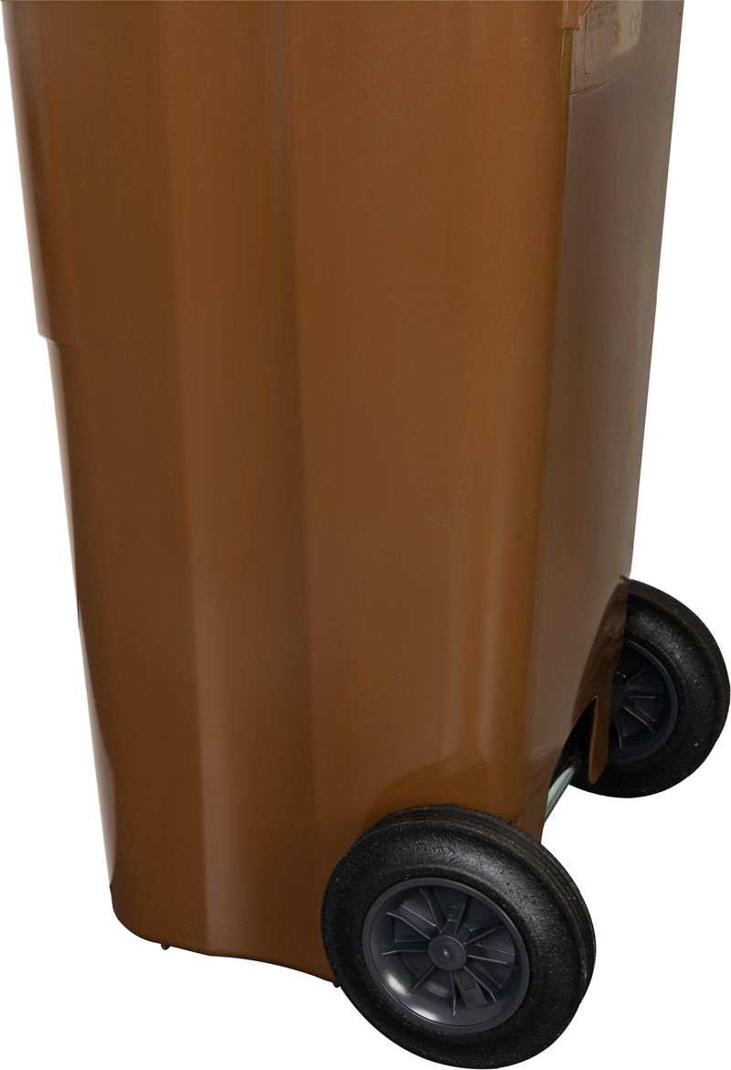 Pubelă Europlast 120 L din HDPE, maro 8014, cu roți și capac