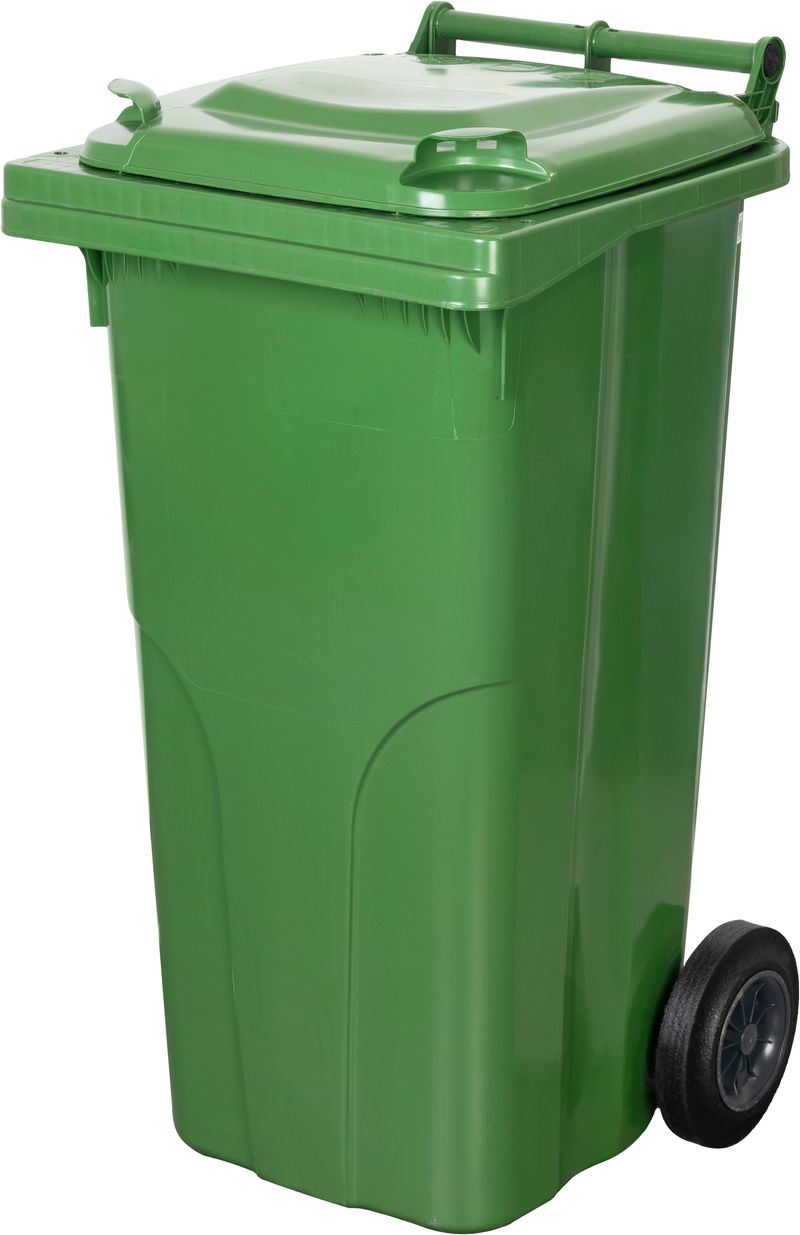 Pubelă Europlast 120L din HDPE, verde, cu roți pentru colectarea deșeurilor