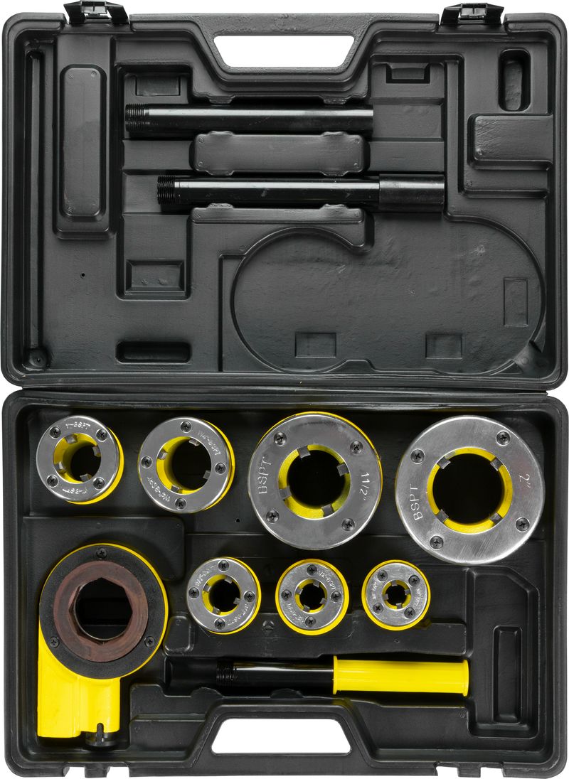 Trusă filiere pentru filetat țevi Strend Pro 3/8–2 inch, 7 piese