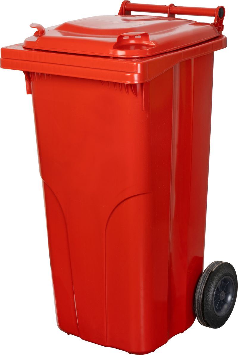 Pubelă Europlast 120 L din HDPE, roșie, cu roți pentru colectarea deșeurilor