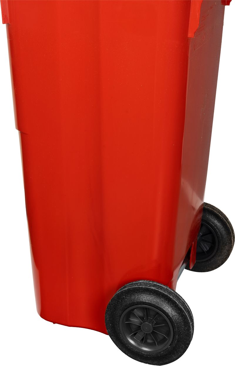Pubelă Europlast 120 L din HDPE, roșie, cu roți pentru colectarea deșeurilor
