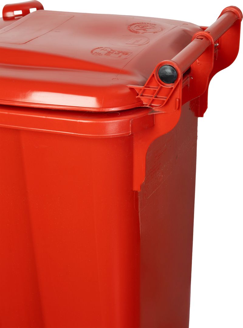 Pubelă Europlast 120 L din HDPE, roșie, cu roți pentru colectarea deșeurilor