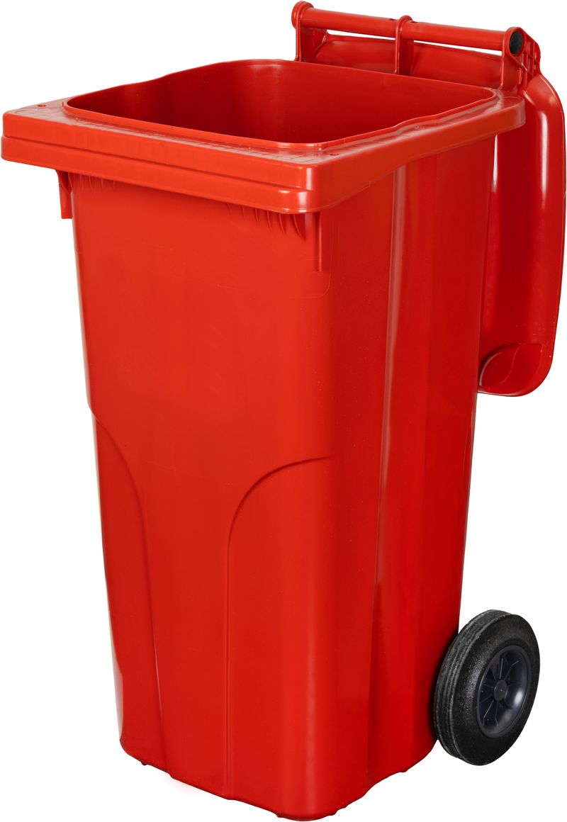 Pubelă Europlast 120 L din HDPE, roșie, cu roți pentru colectarea deșeurilor