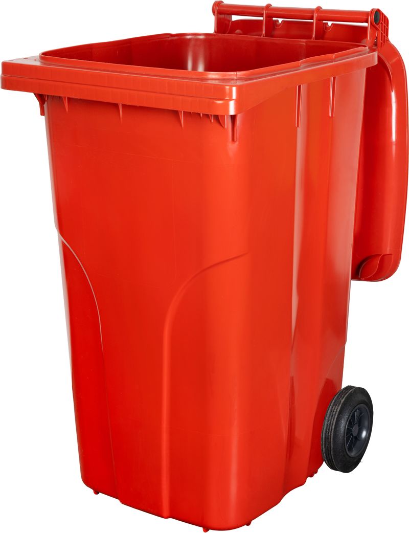 Pubelă Europlast 240 L din HDPE, roșie, cu capac și roți pentru deșeuri