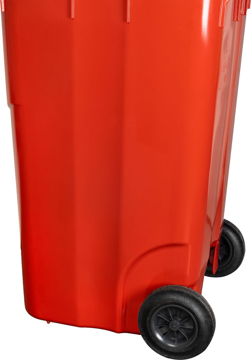 Pubelă Europlast 240 L din HDPE, roșie, cu capac și roți pentru deșeuri
