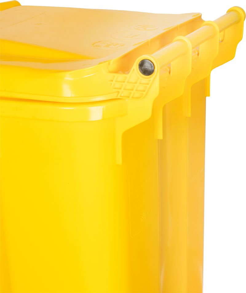 Pubelă Europlast 240 L din plastic HDPE, galbenă, cu roți și capac