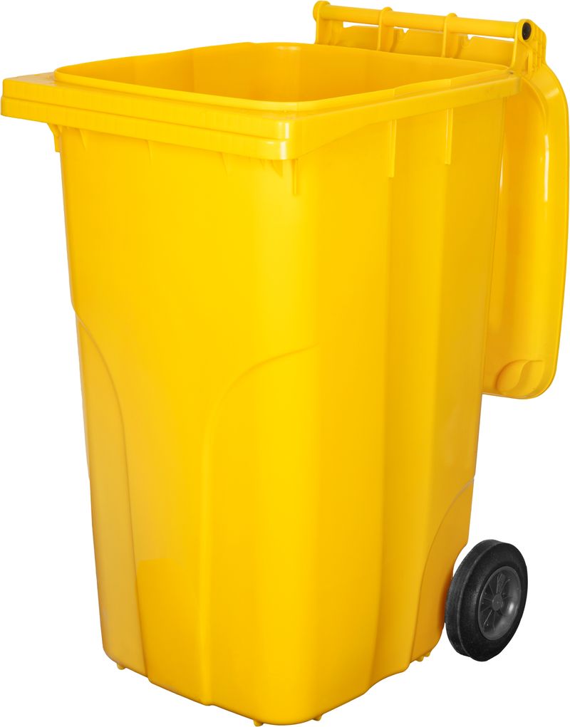 Pubelă Europlast 240 L din plastic HDPE, galbenă, cu roți și capac