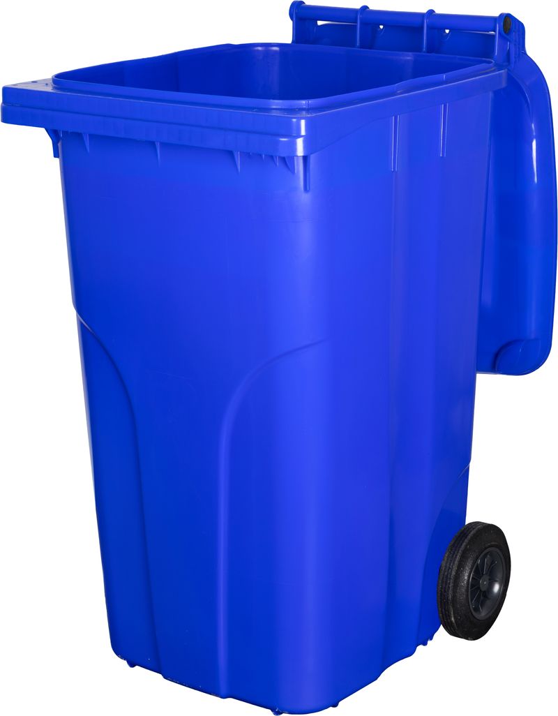 Pubelă Europlast 240L din plastic HDPE, albastră, cu roți și capac
