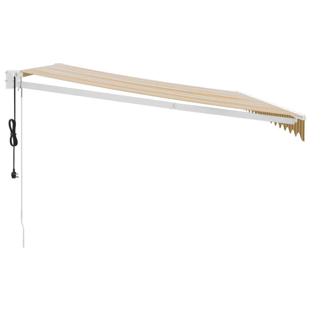 Copertină retractabilă automată, galben și alb, 4,5x3 m GartenMobel Dekor