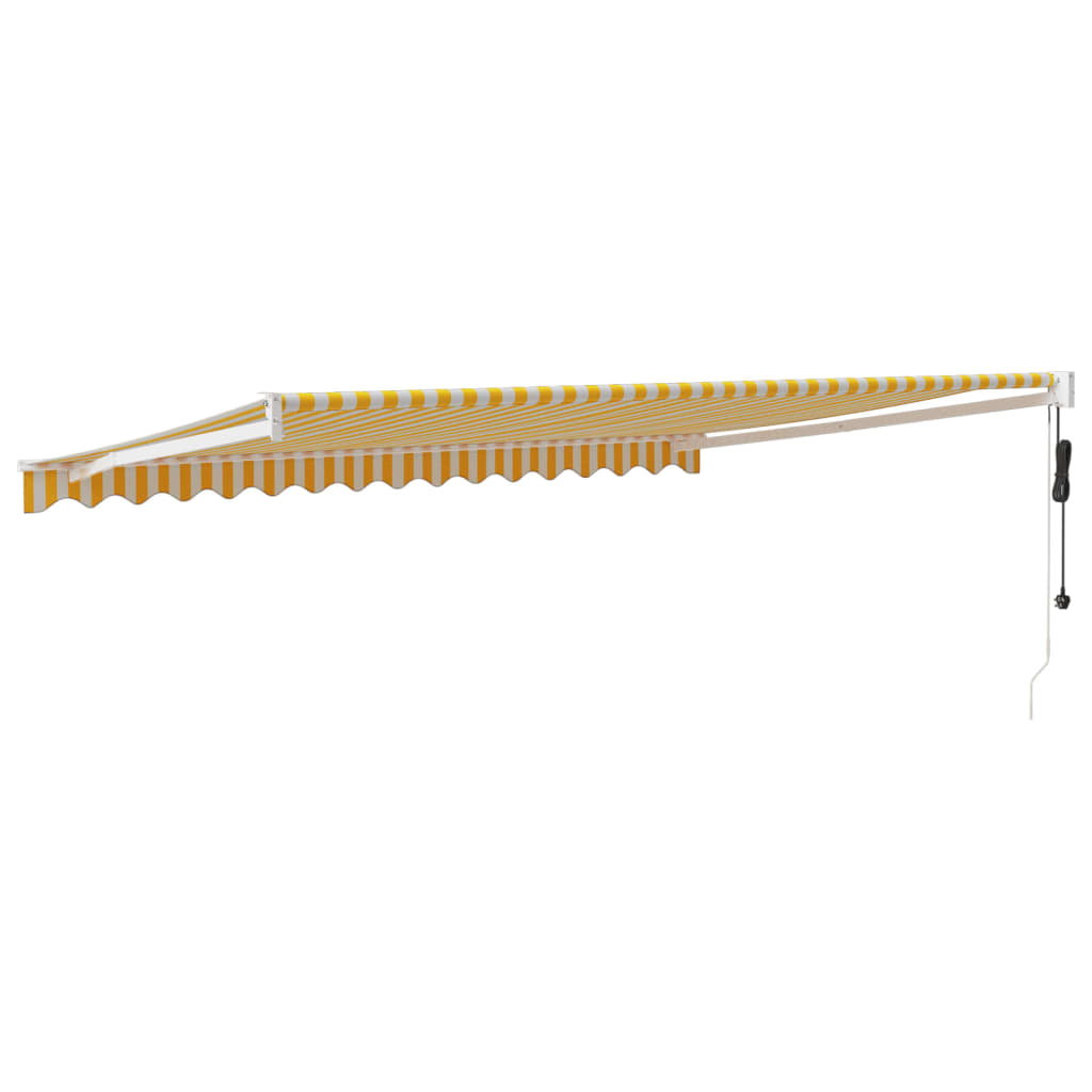 Copertină retractabilă automată, galben și alb, 4,5x3 m GartenMobel Dekor