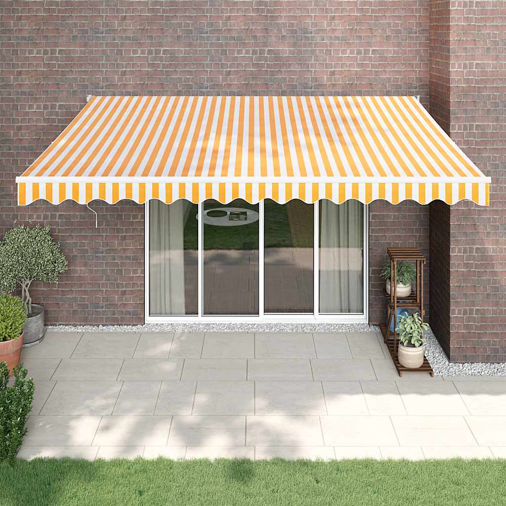 Copertină retractabilă automată, galben și alb, 4x3 m GartenMobel Dekor