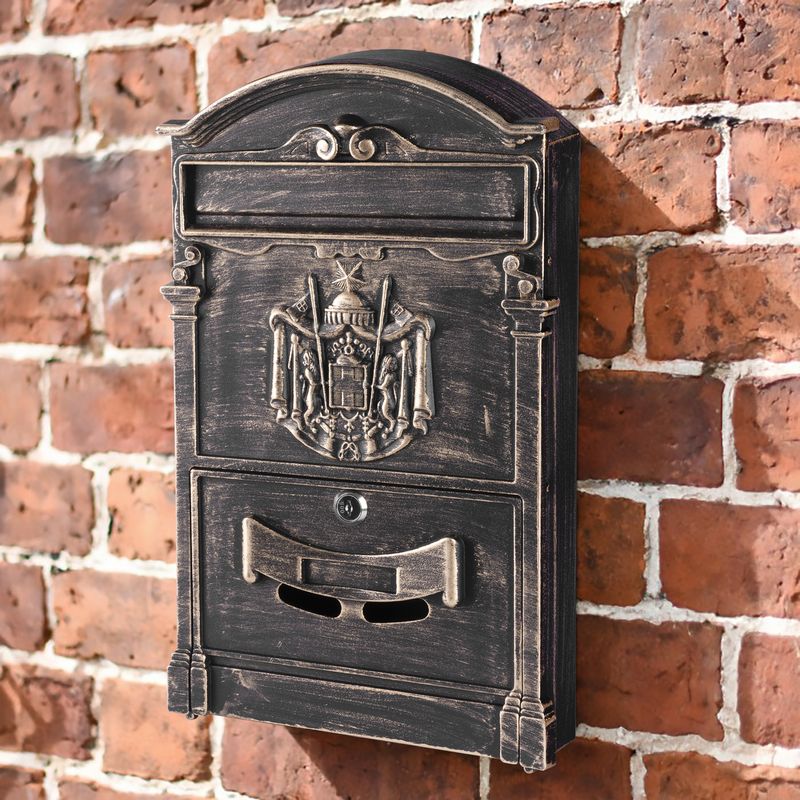 Cutie poștală din aluminiu, bronz antichizat, 26x9x41 cm, cu încuietoare