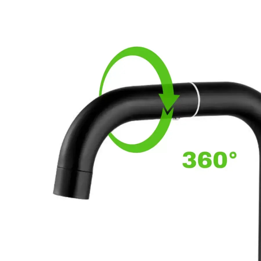 Baterie monocomandă pentru lavoar, negru mat, cu pipă pivotantă și cartuș ceramic CP108