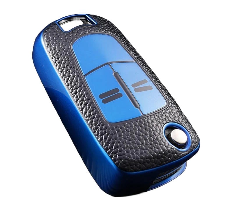 Husă cheie Opel Astra H/Corsa D/Zafira C briceag, TPU albastră aspect piele
